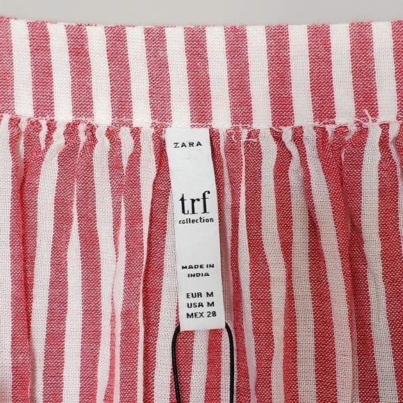 Zara Boho Tunic Dress Womens Medium Red White Stripe Pom Pom Tassel Long Sleeve - Picture 5 of 9